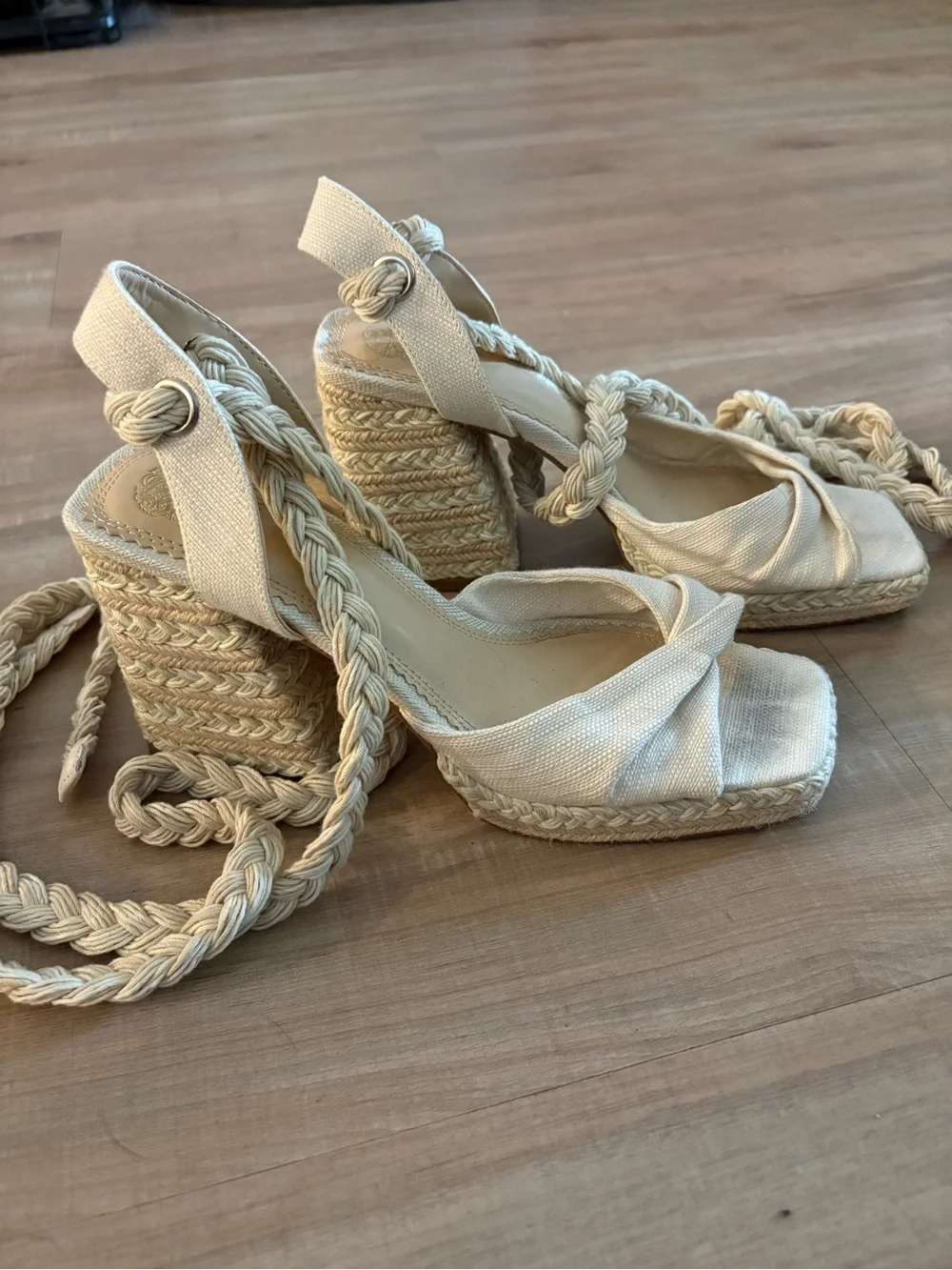 Vince Camuto Cream Braided Espadrille Wedge Sandals